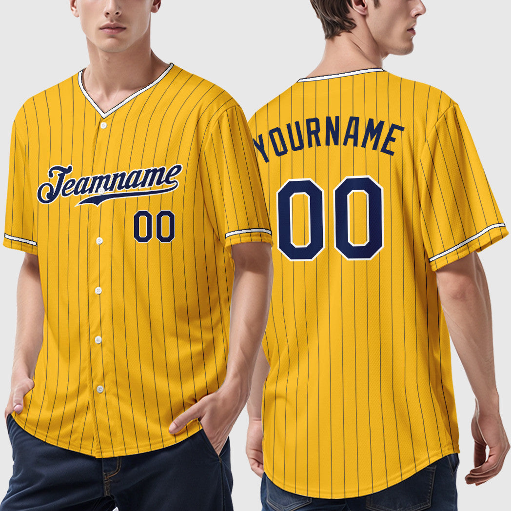 Custom Gold Navy Navy-White Pinstripe Baseball Jersey