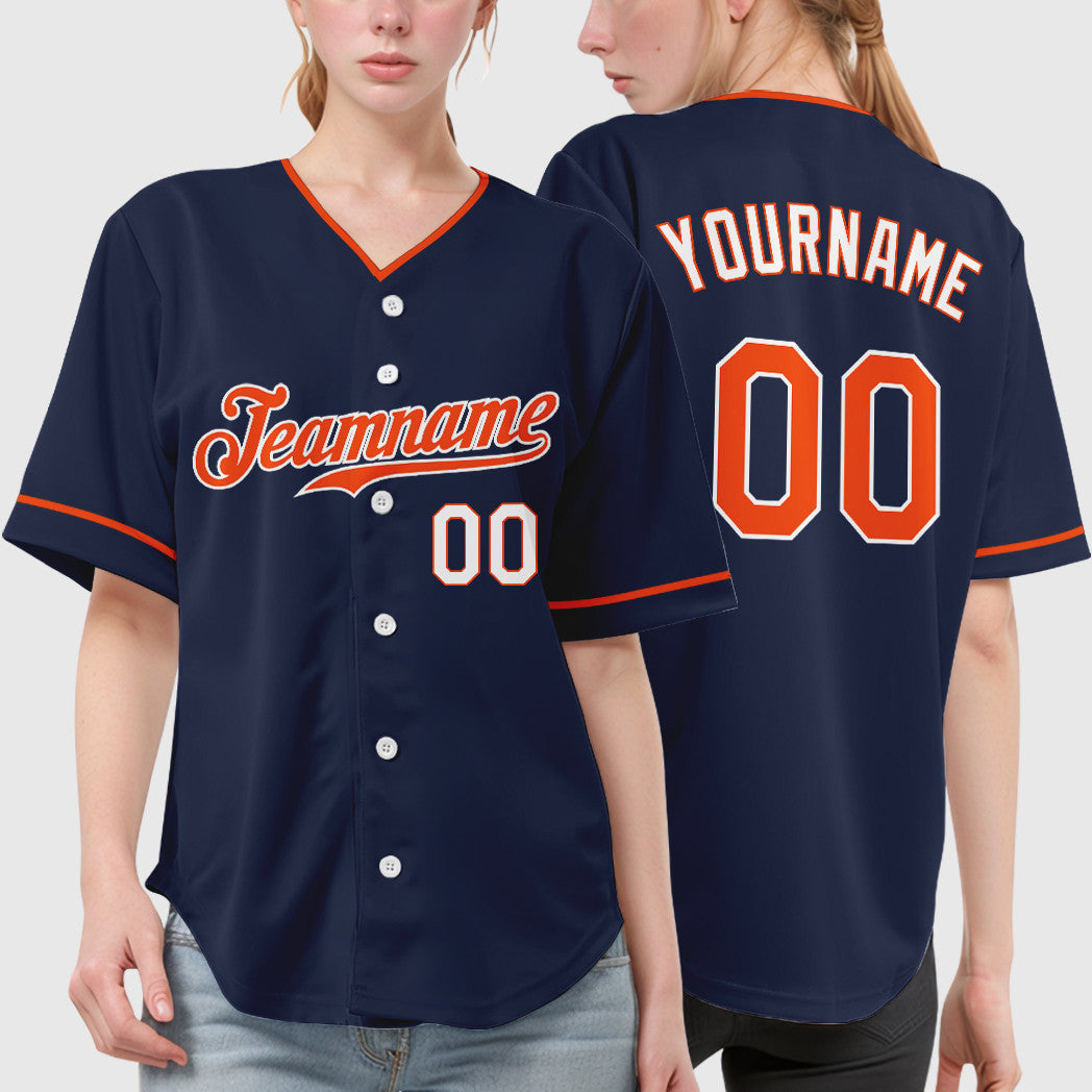 Custom Navy Orange Orange-White Collar Sleeve Baseball Jersey