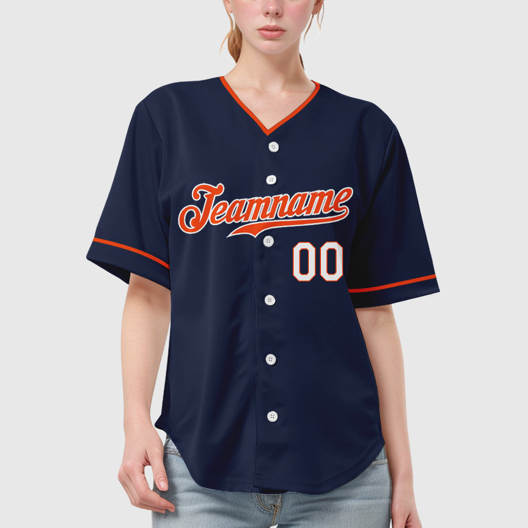 Custom Navy Orange Orange-White Collar Sleeve Baseball Jersey