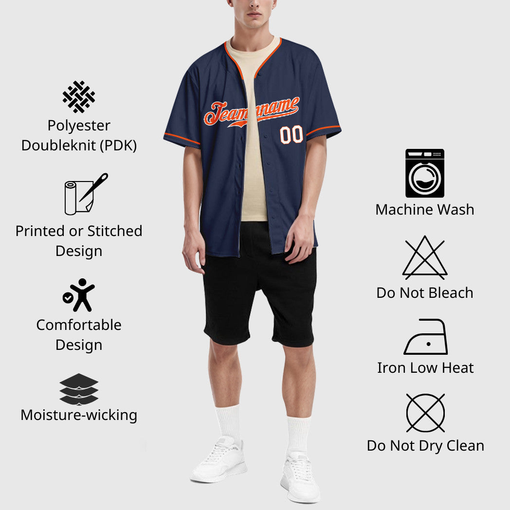Custom Navy Orange Orange-White Collar Sleeve Baseball Jersey