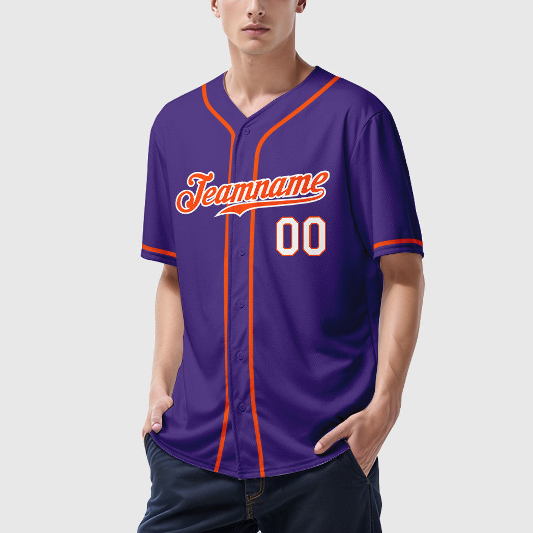 Custom Purple White Orange-White Sleeve Baseball Jersey