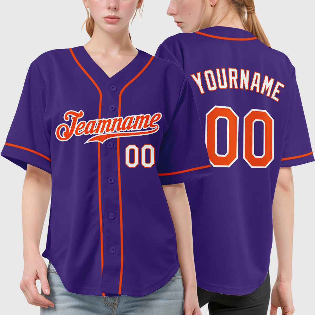 Custom Purple White Orange-White Sleeve Baseball Jersey