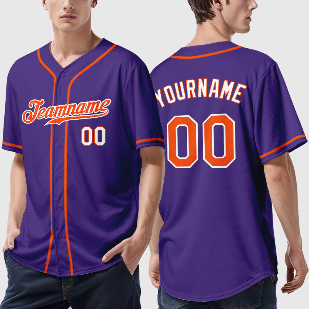 Custom Purple White Orange-White Sleeve Baseball Jersey