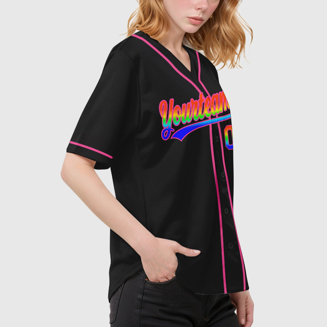 Custom Black White Rainbow-Pink 3D Sleeve Baseball Jersey