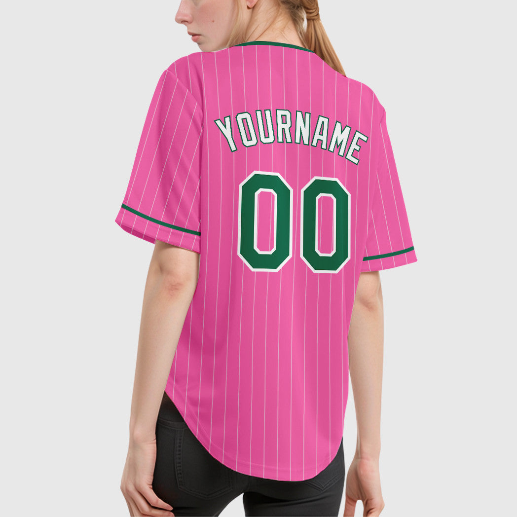 Custom Pink White Kelly Green-White Pinstripe Baseball Jersey