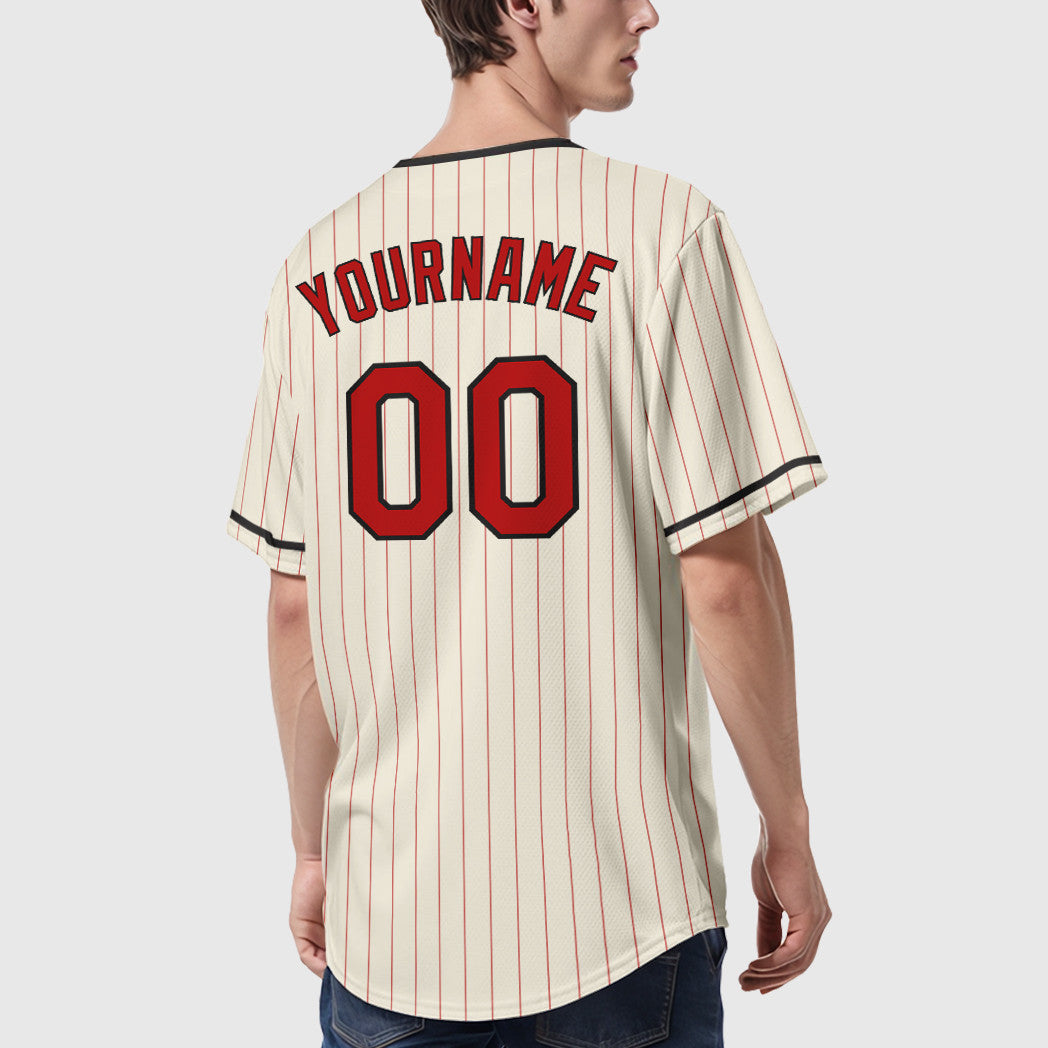 Custom Cream Red Red-Black Pinstripe Baseball Jersey