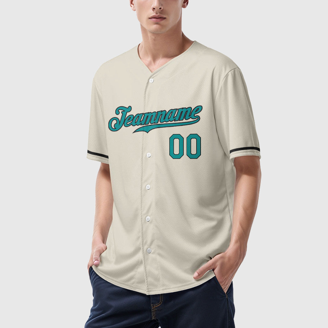 Custom Cream Teal Black Baseball Jersey