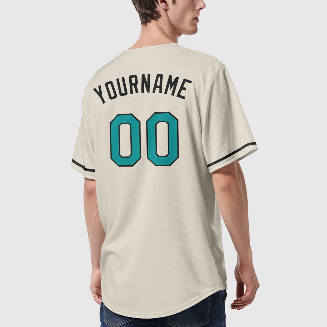 Custom Cream Teal Black Baseball Jersey
