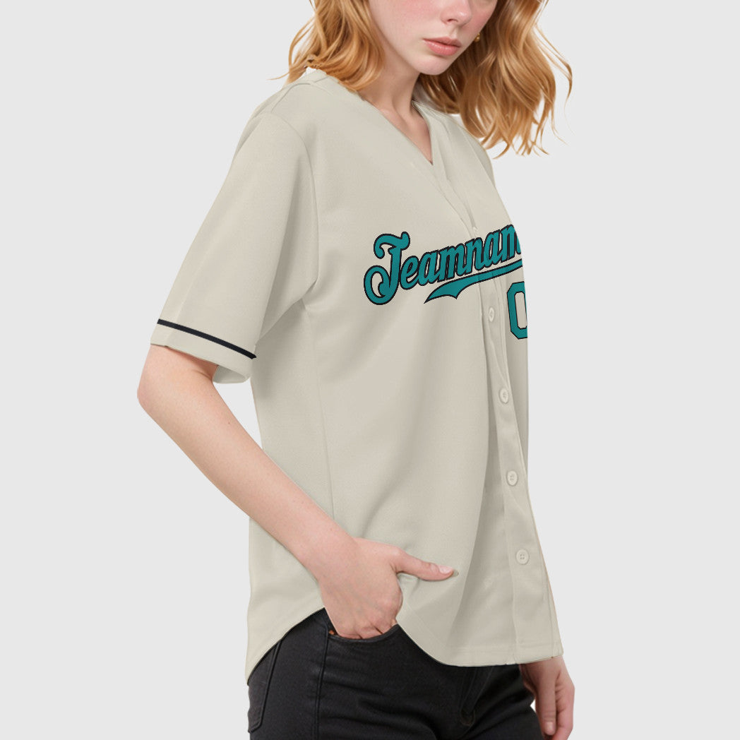 Custom Cream Teal Black Baseball Jersey