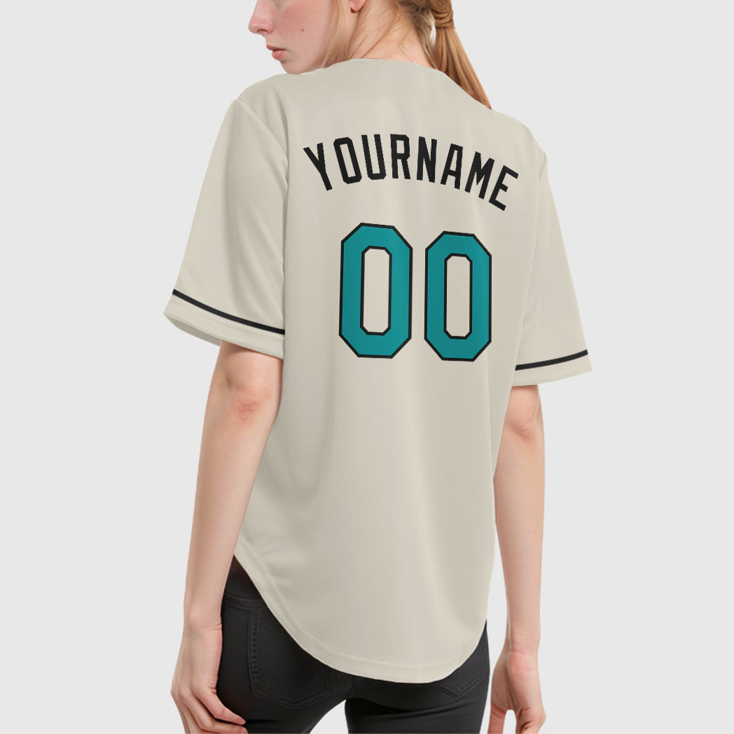 Custom Cream Teal Black Baseball Jersey
