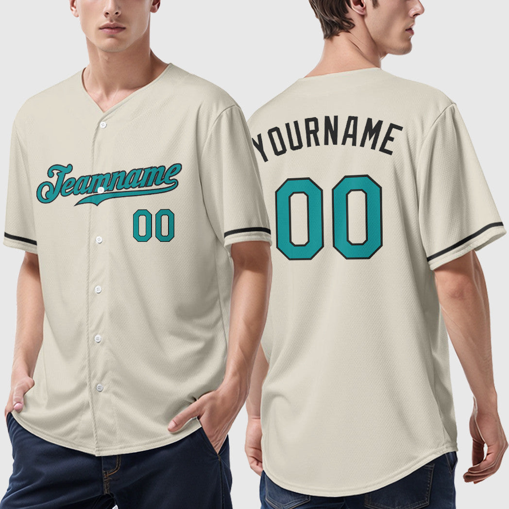 Custom Cream Teal Black Baseball Jersey