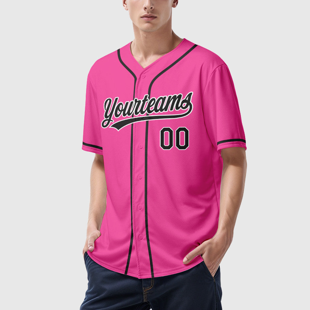 Custom Pink White Black Sleeve Baseball Jersey
