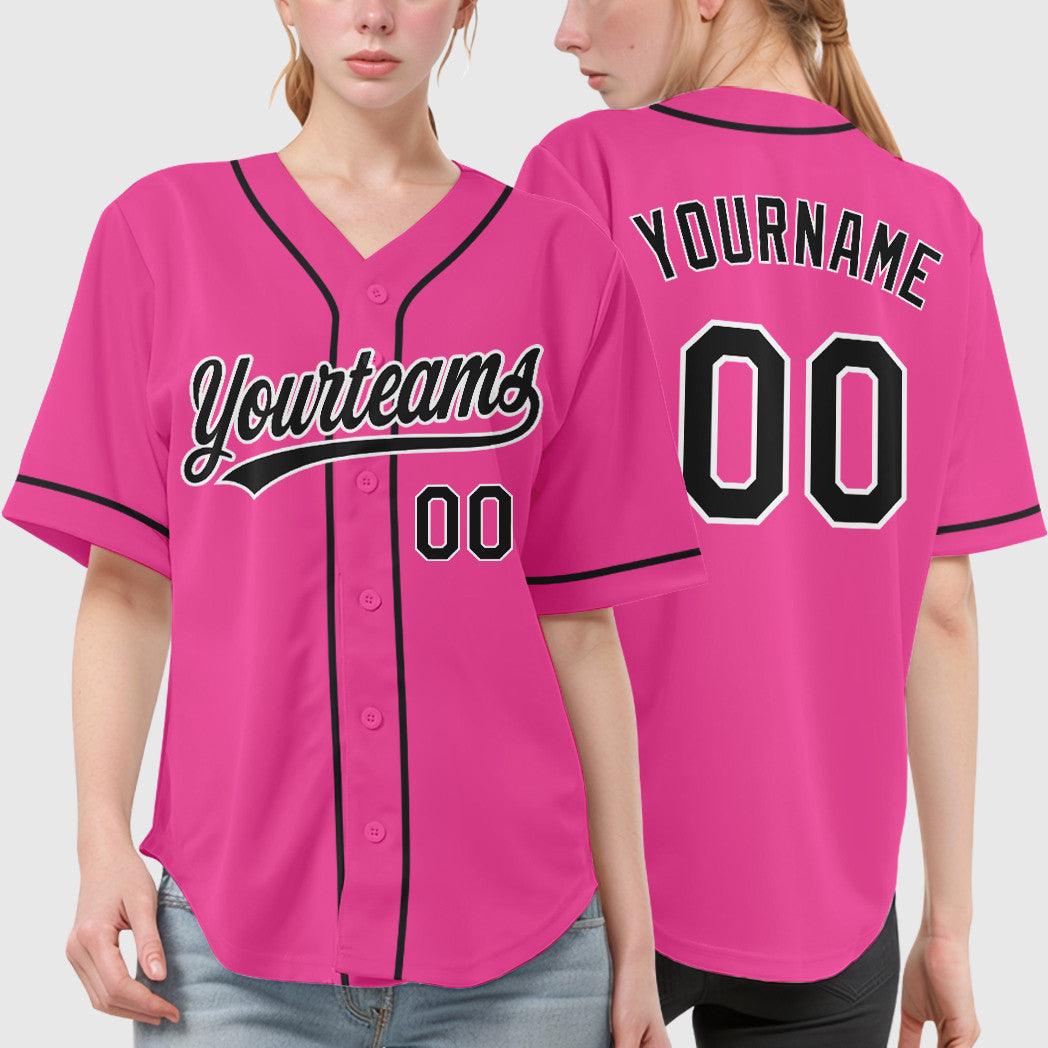 Custom Pink White Black Sleeve Baseball Jersey
