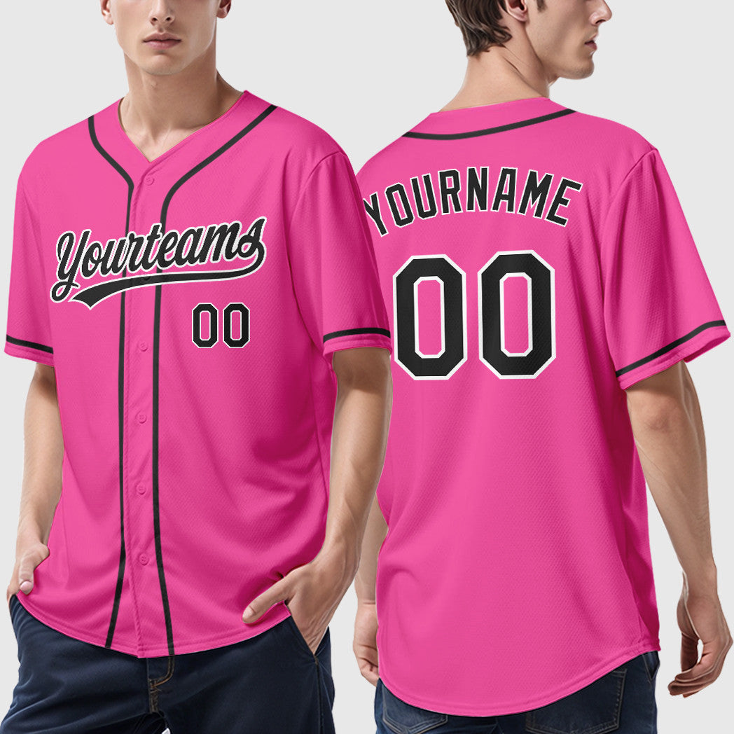 Custom Pink White Black Sleeve Baseball Jersey