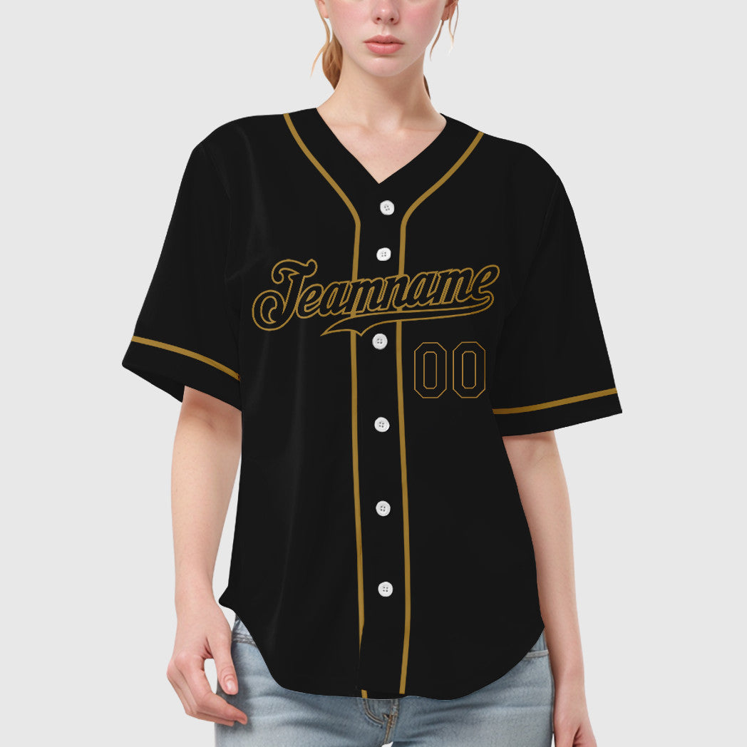 Custom Black Old Gold Black-Old Gold Sleeve Baseball Jersey