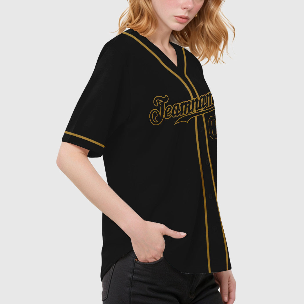 Custom Black Old Gold Black-Old Gold Sleeve Baseball Jersey