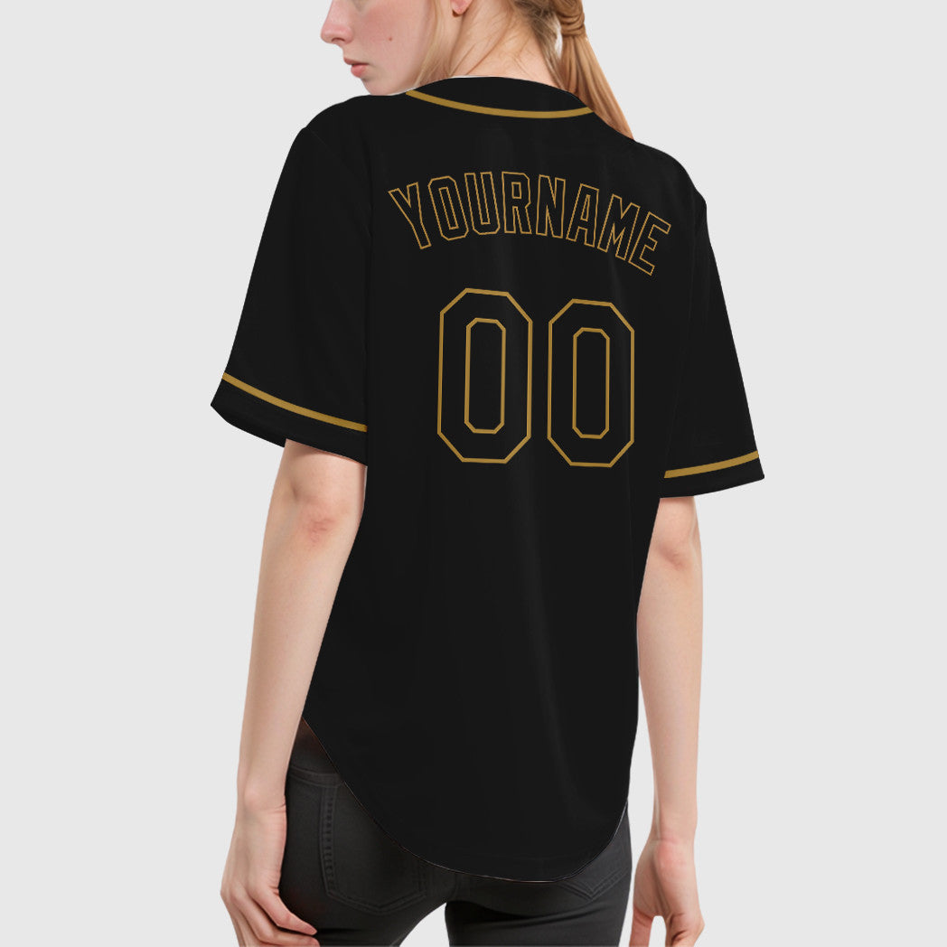 Custom Black Old Gold Black-Old Gold Sleeve Baseball Jersey