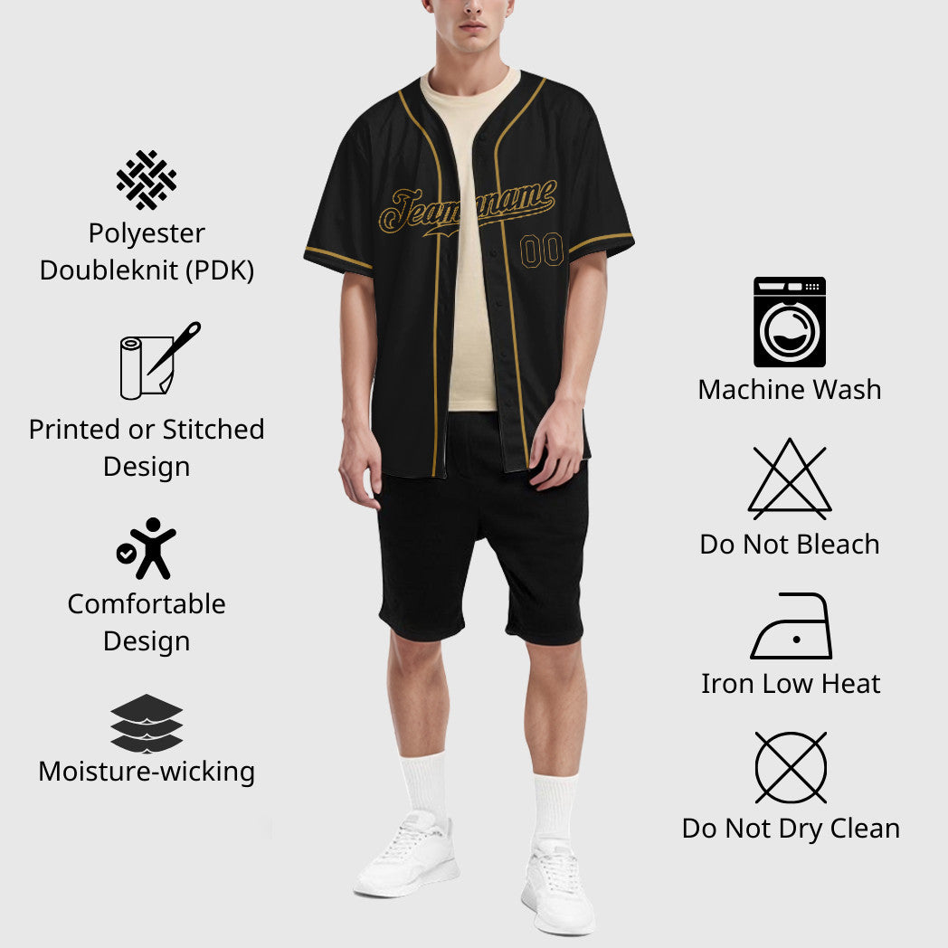 Custom Black Old Gold Black-Old Gold Sleeve Baseball Jersey