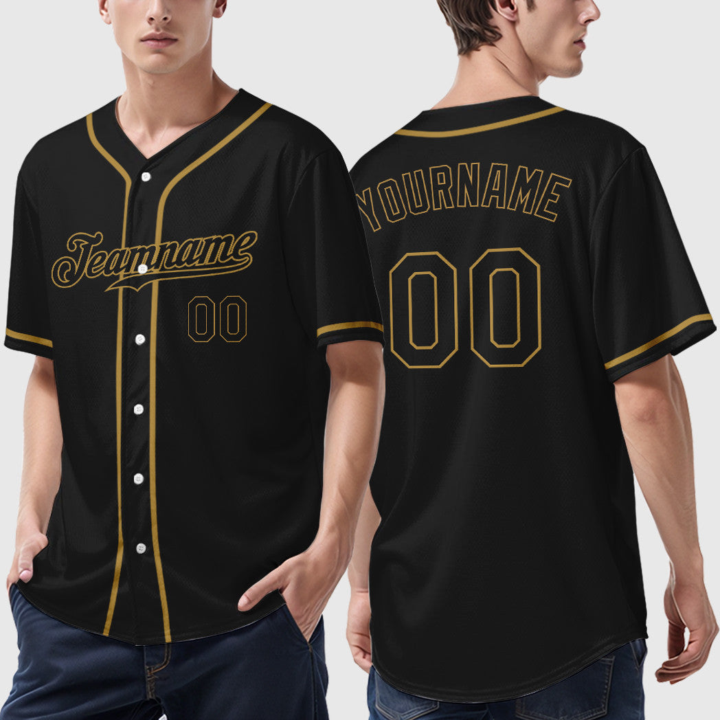 Custom Black Old Gold Black-Old Gold Sleeve Baseball Jersey