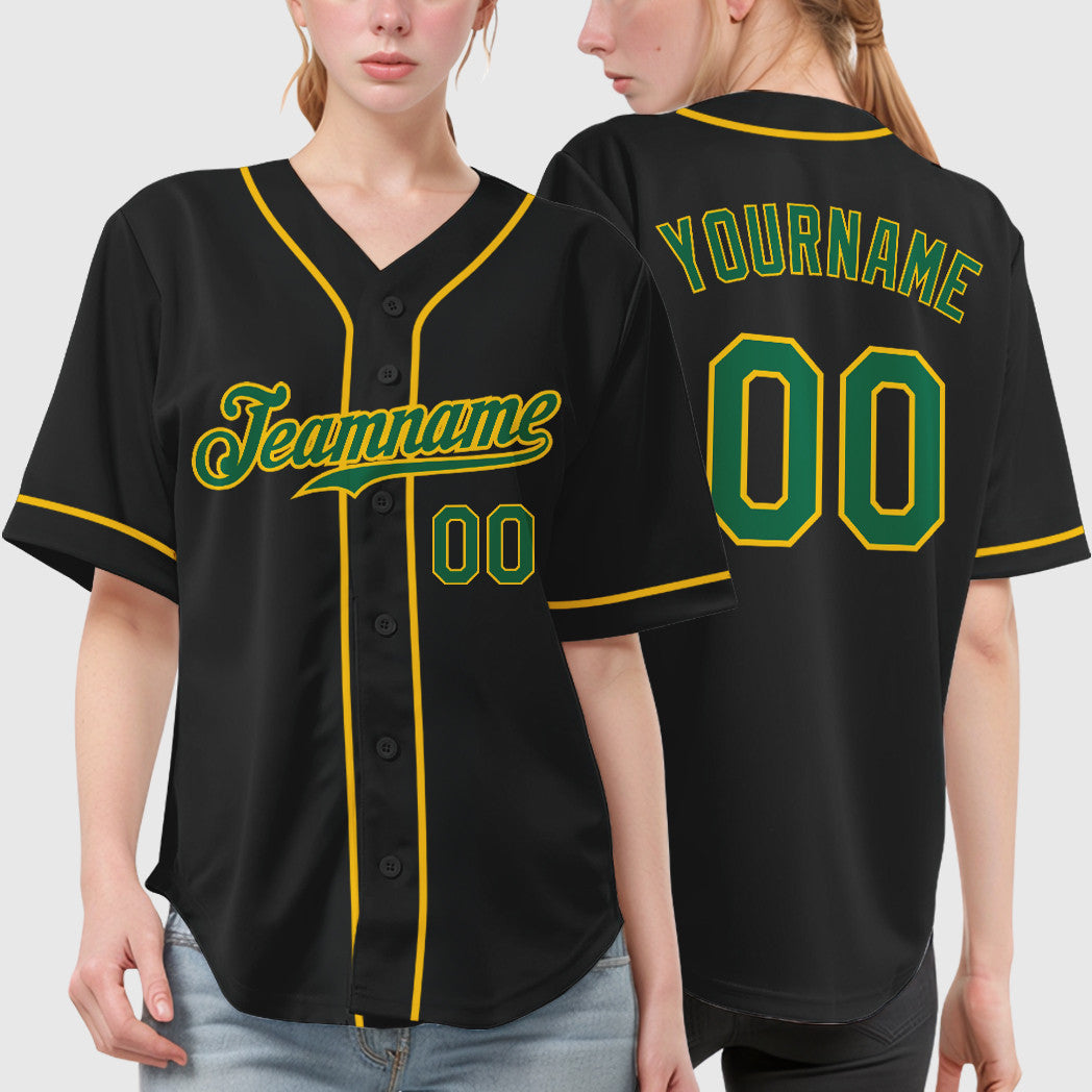 Custom Black Kelly Green Kelly Green-Gold Sleeve Baseball Jersey