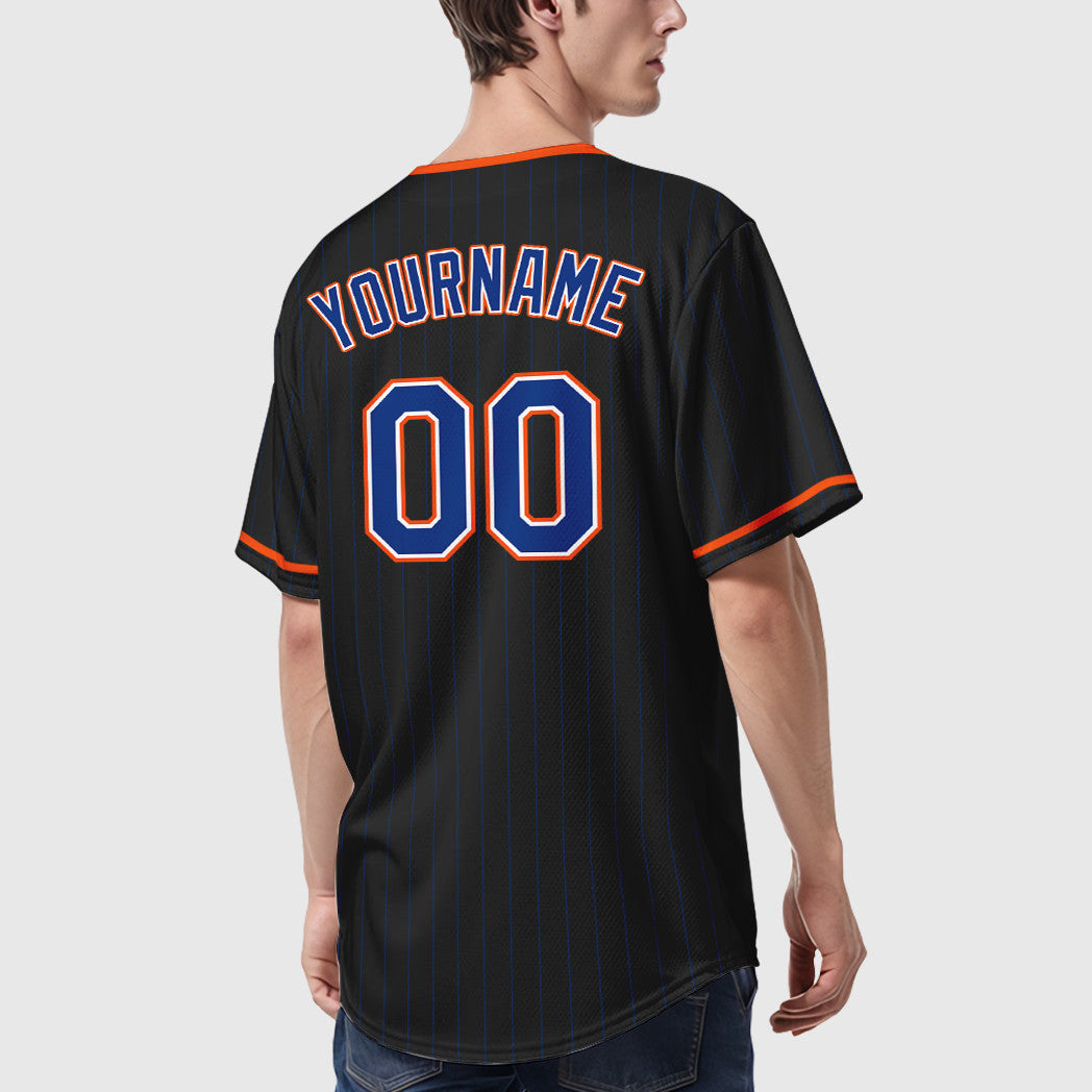 Custom Black Royal Royal-Orange Pinstripe Baseball Jersey