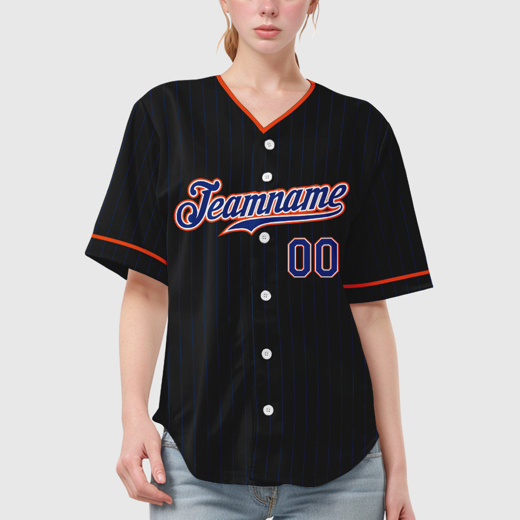 Custom Black Royal Royal-Orange Pinstripe Baseball Jersey