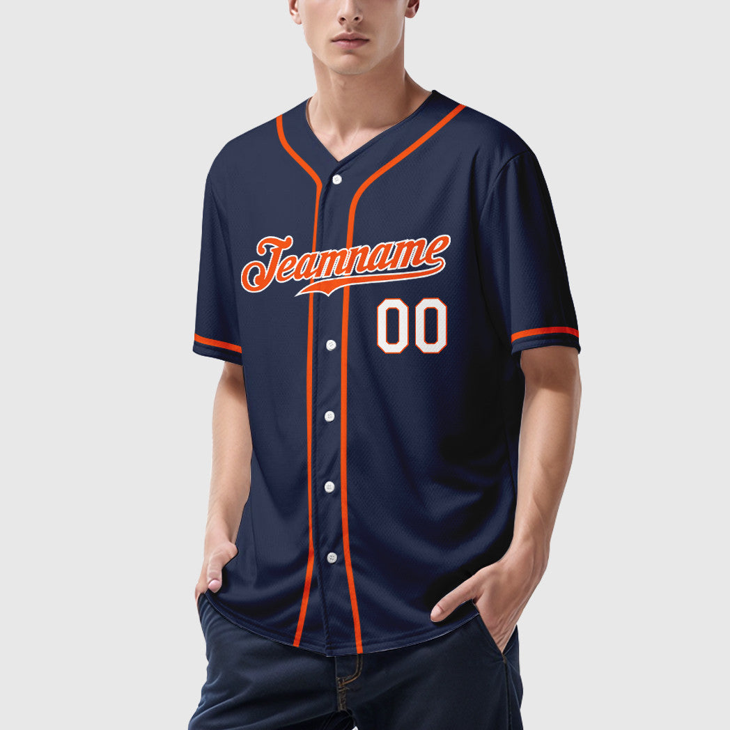 Custom Navy Orange Orange-White Sleeve Baseball Jersey