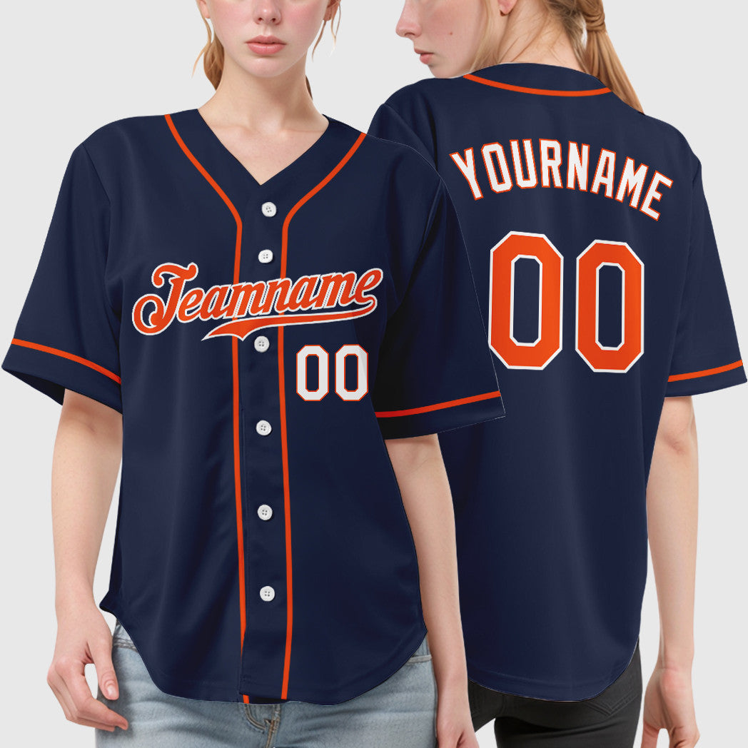 Custom Navy Orange Orange-White Sleeve Baseball Jersey