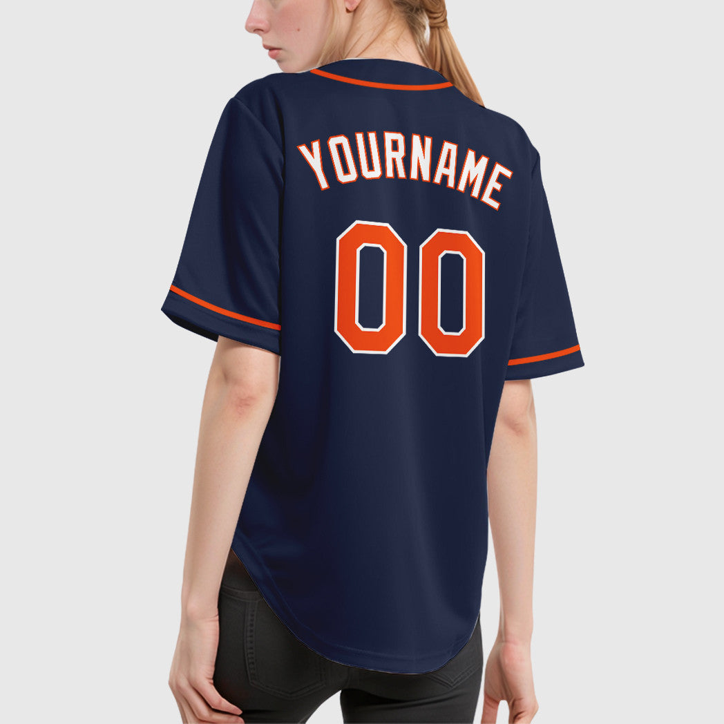 Custom Navy Orange Orange-White Sleeve Baseball Jersey