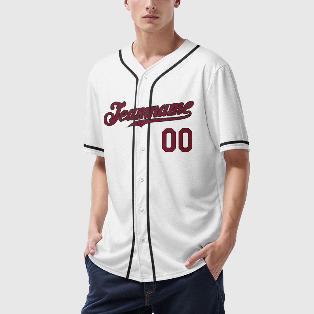 Custom White Crimson Crimson-Black Sleeve Baseball Jersey
