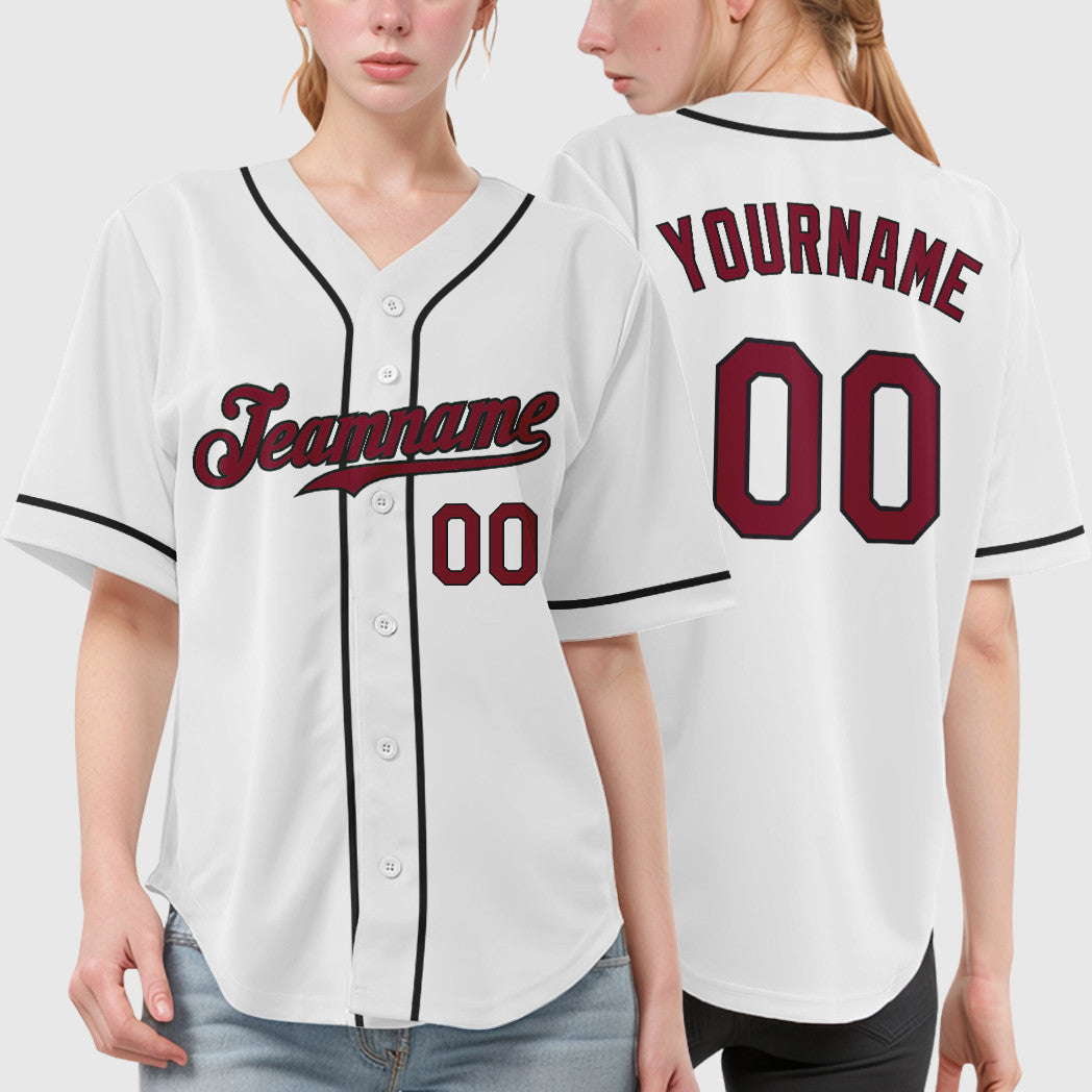 Custom White Crimson Crimson-Black Sleeve Baseball Jersey