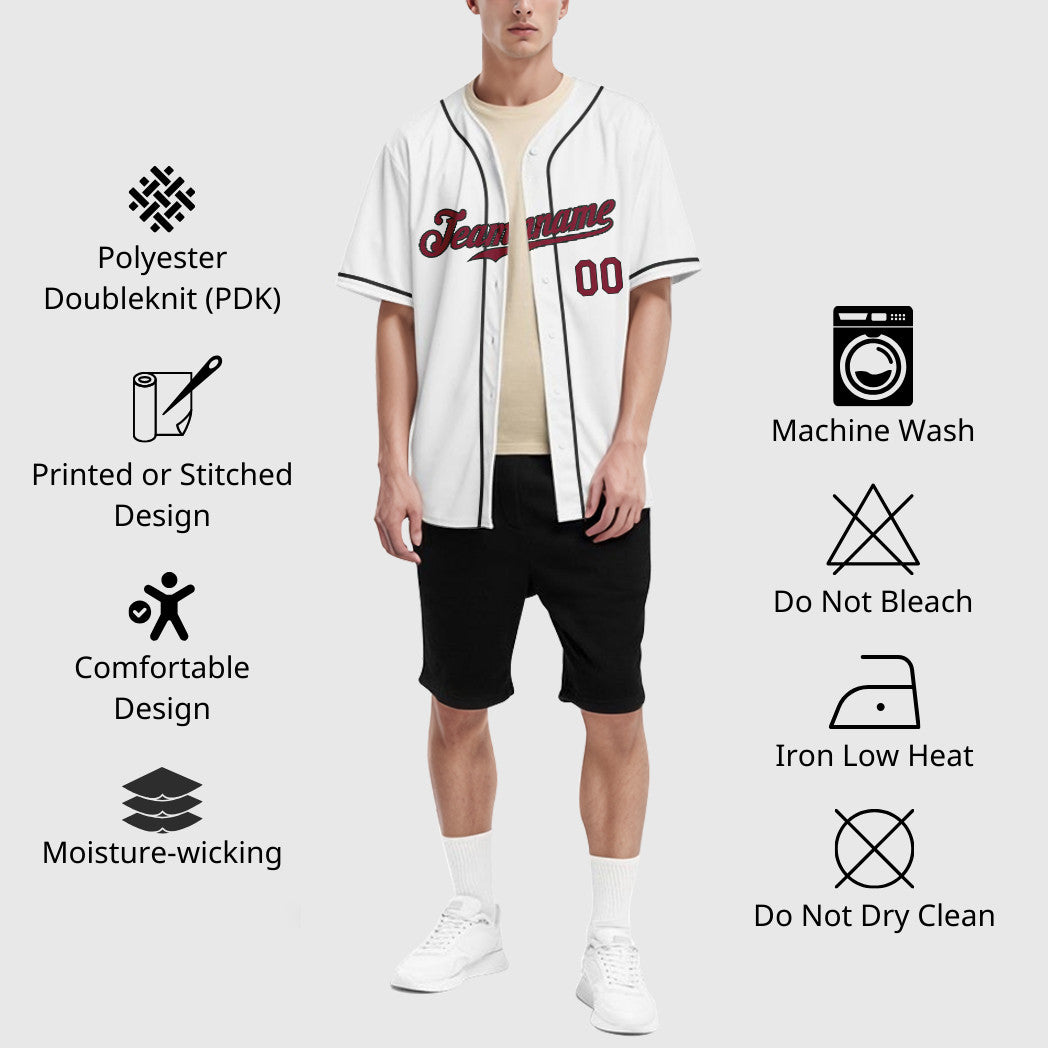 Custom White Crimson Crimson-Black Sleeve Baseball Jersey