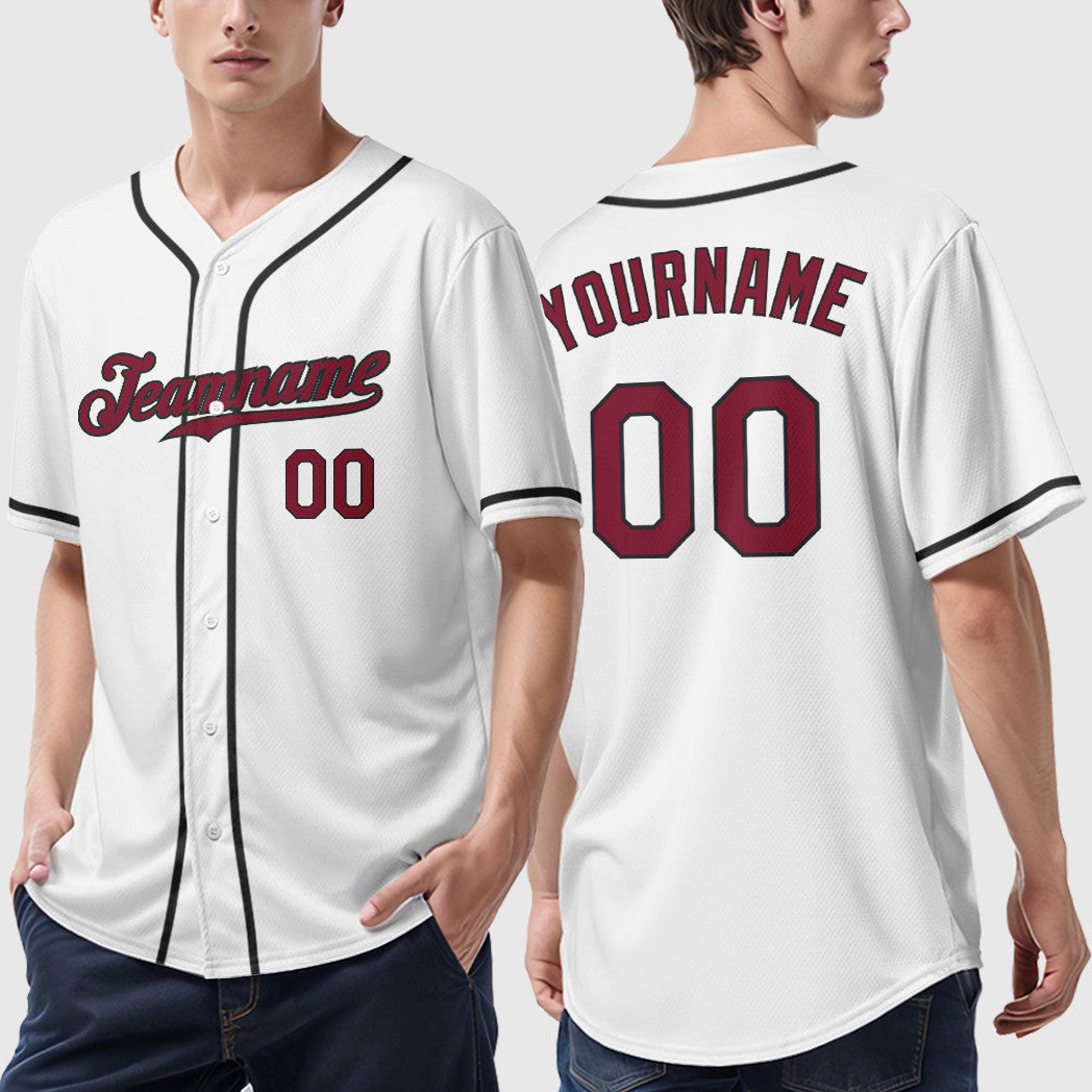Custom White Crimson Crimson-Black Sleeve Baseball Jersey
