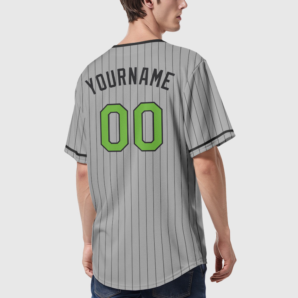 Custom Gray Black Neon Green-Black Pinstripe Baseball Jersey