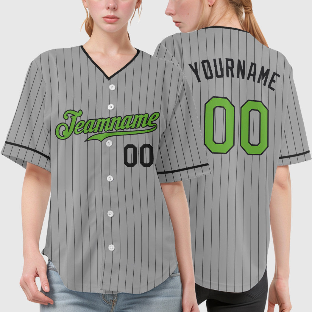 Custom Gray Black Neon Green-Black Pinstripe Baseball Jersey