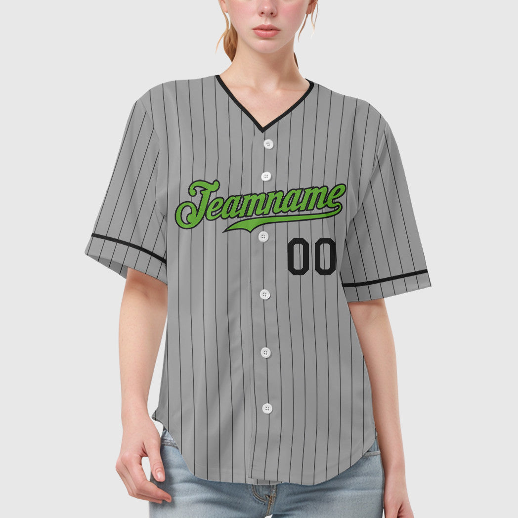 Custom Gray Black Neon Green-Black Pinstripe Baseball Jersey