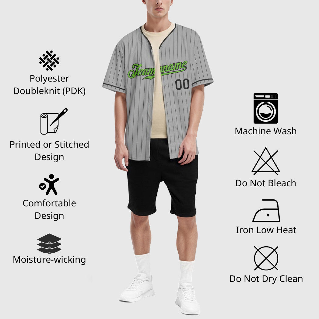 Custom Gray Black Neon Green-Black Pinstripe Baseball Jersey