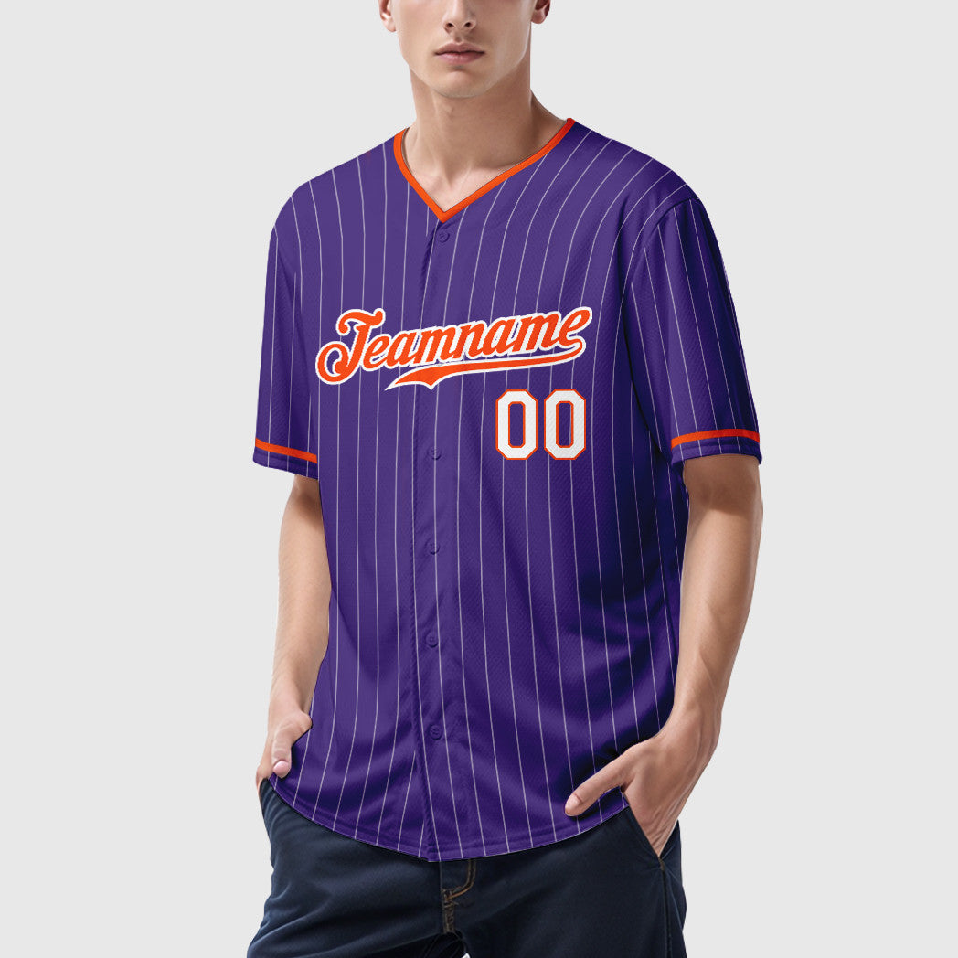 Custom Purple White Orange-White Pinstripe Baseball Jersey