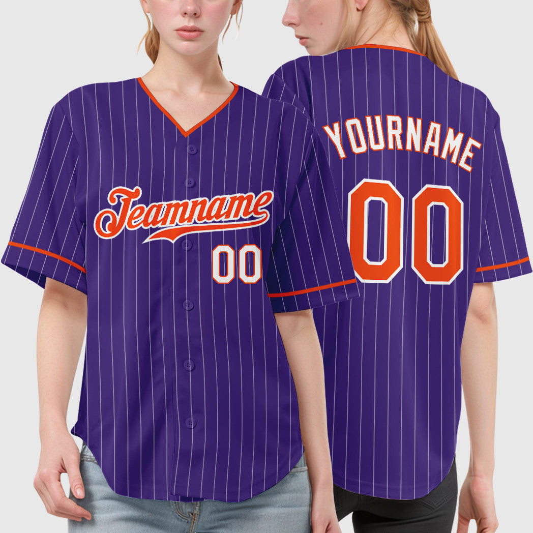 Custom Purple White Orange-White Pinstripe Baseball Jersey