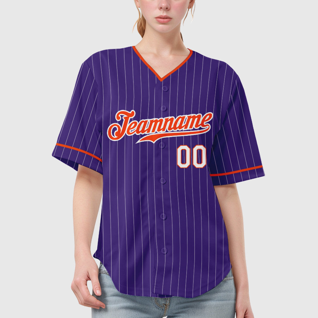 Custom Purple White Orange-White Pinstripe Baseball Jersey