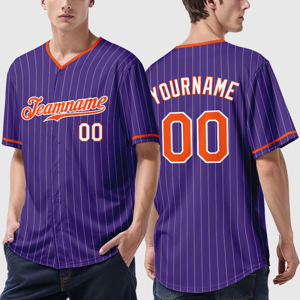 Custom Purple White Orange-White Pinstripe Baseball Jersey