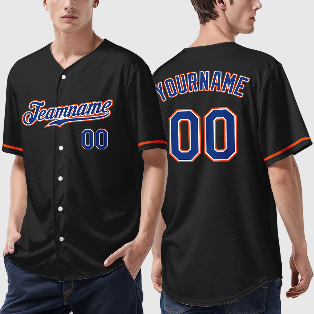 Custom Black Royal Royal-Orange Baseball Jersey