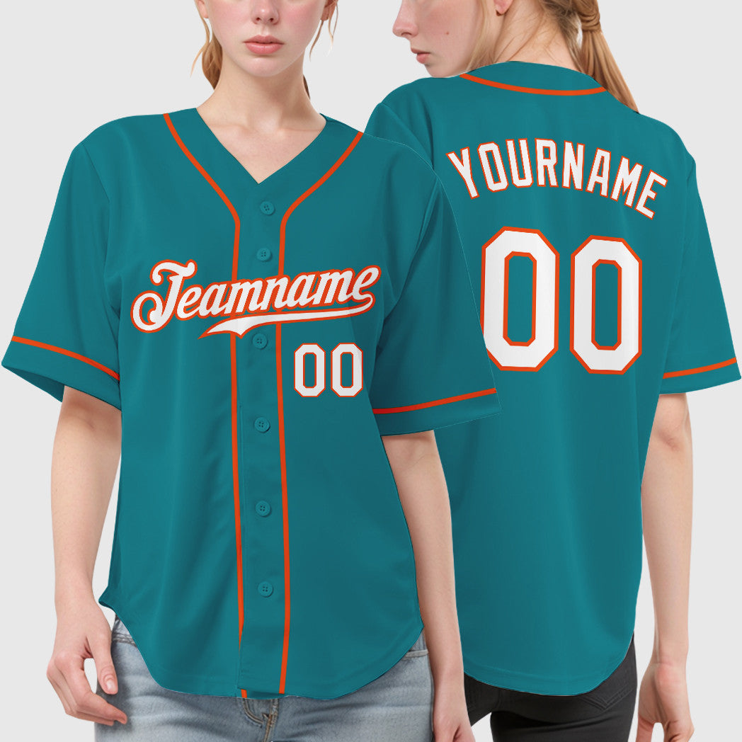 Custom Teal Orange White-Orange Sleeve Baseball Jersey