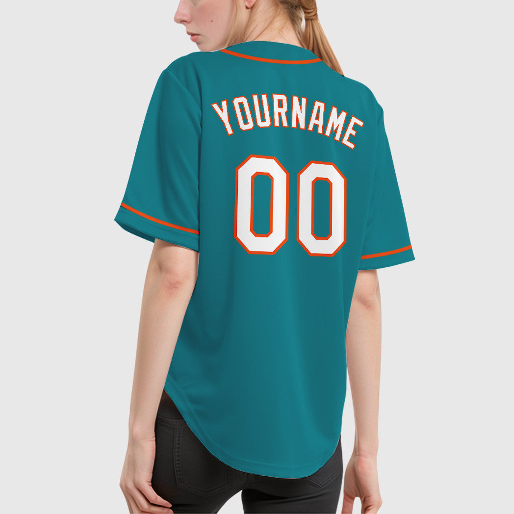 Custom Teal Orange White-Orange Sleeve Baseball Jersey