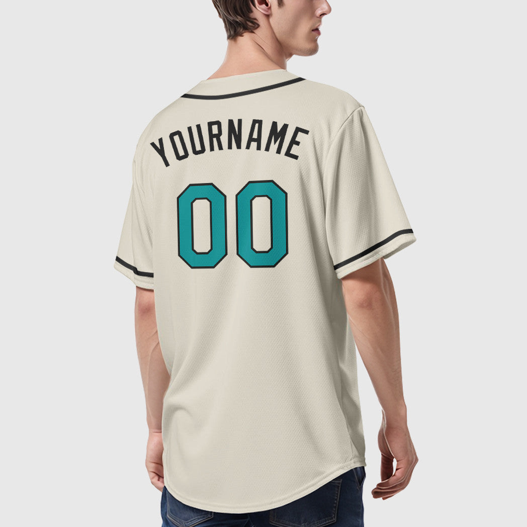 Custom Cream Teal Black Sleeve Baseball Jersey