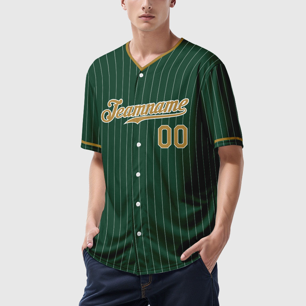 Custom Green White Old Gold-White Pinstripe Baseball Jersey