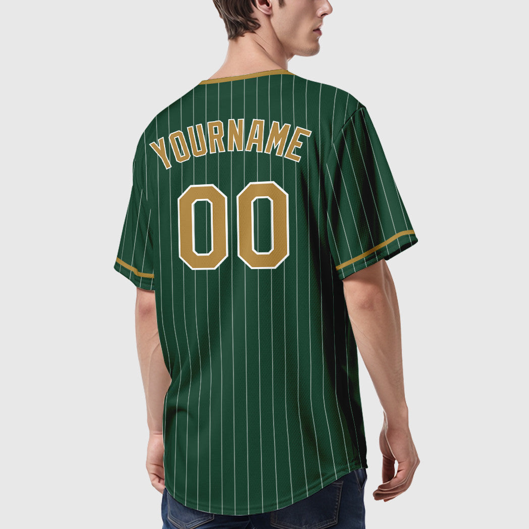 Custom Green White Old Gold-White Pinstripe Baseball Jersey