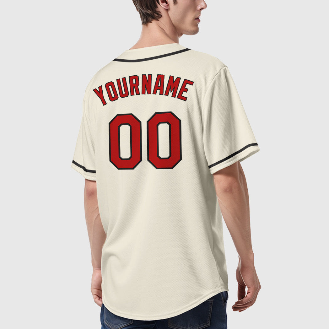 Custom Cream Red Red-Black Sleeve Baseball Jersey