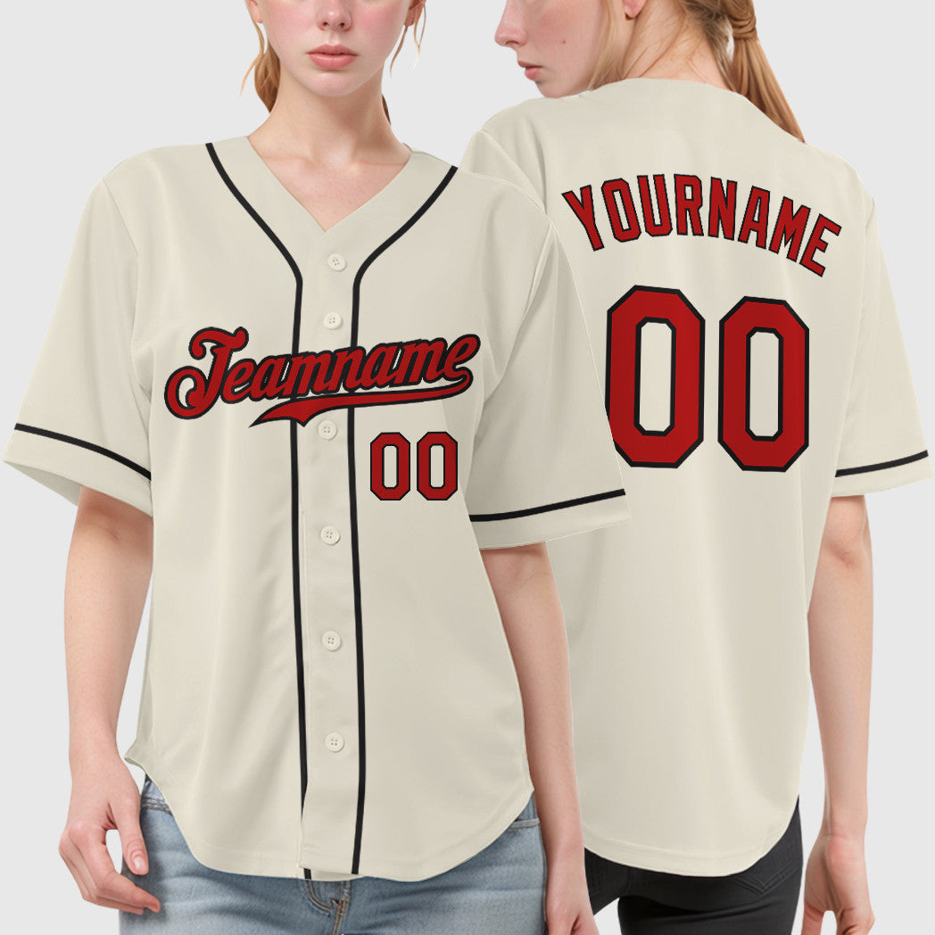 Custom Cream Red Red-Black Sleeve Baseball Jersey