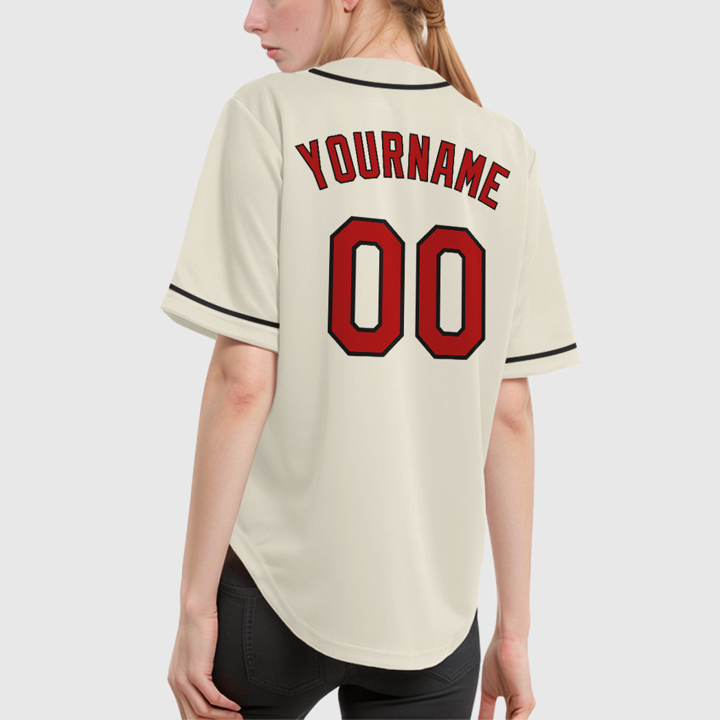 Custom Cream Red Red-Black Sleeve Baseball Jersey